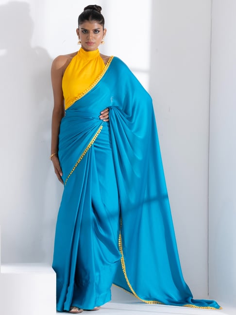 $258 - $387 - Blue Plain Saree and Blue Plain Sari Online Shopping