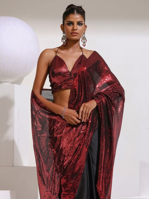 Buy KHSJCREATION Embroidered Bollywood Velvet Red Sarees Online @ Best  Price In India | Flipkart.com