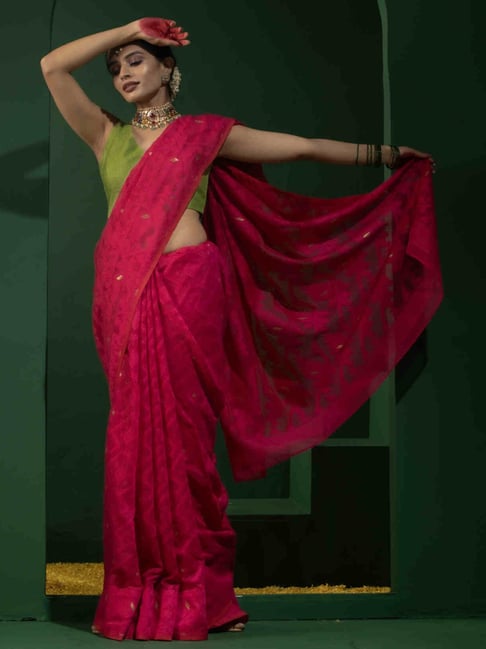 Triyah Red Woven Saree Without Blouse-picture-26