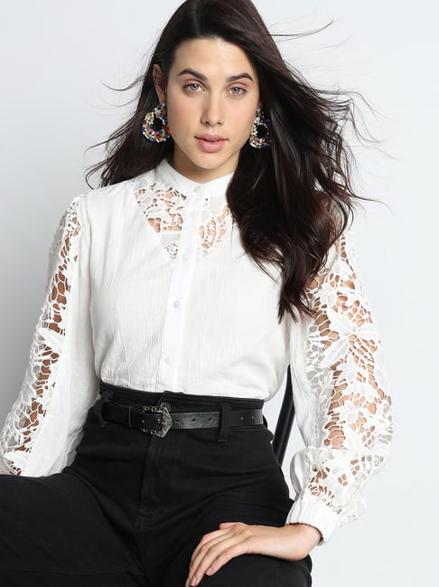 Vero Moda White Cotton Self Design Shirt-picture-31