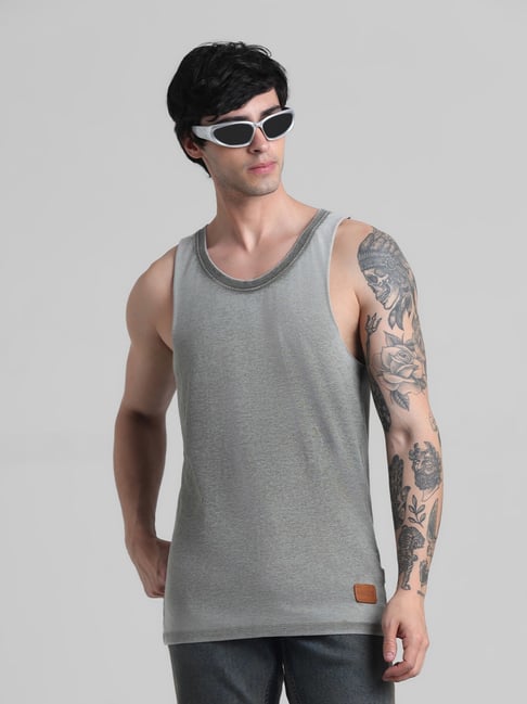 Jack Jones Grey Cotton Regular Fit Vest