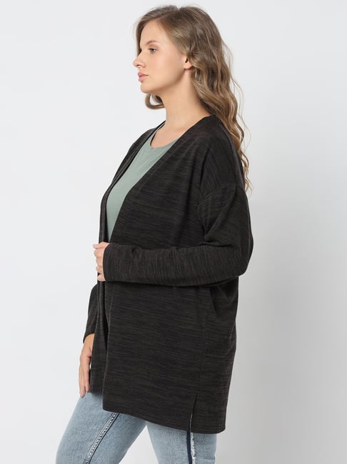 Colorbox Black Ribbed Zip Up Long Sleeve Top Kern Premier Color