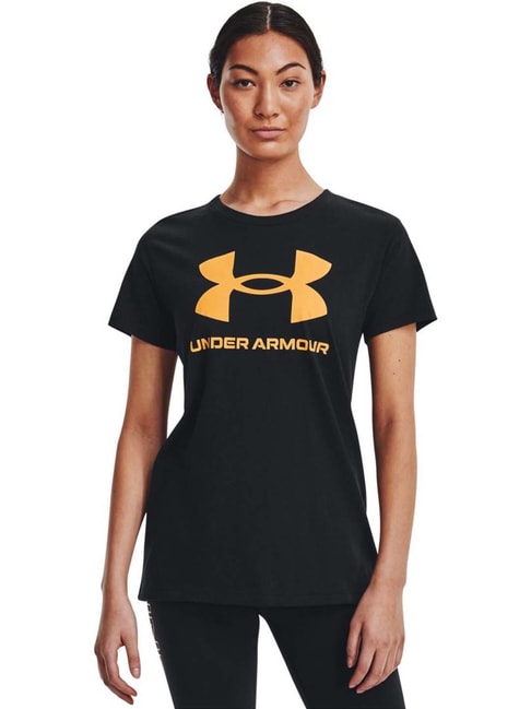 UNDER ARMOUR Black Cotton Logo Print Sports T-Shirt