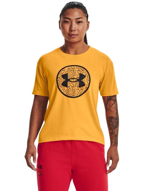 UNDER ARMOUR Yellow Cotton Printed Sports T-Shirt