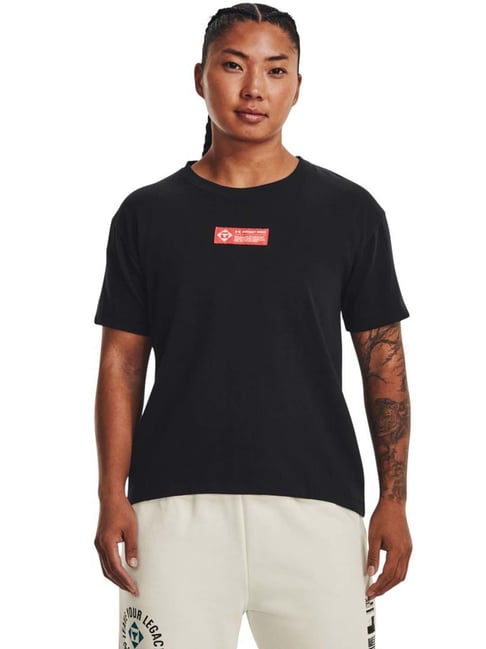 Under Armour Black Cotton Regular Fit Printed Sports T-Shirt