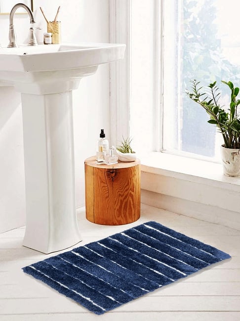 Nautica Stripes Navy 2200 GSM Polyester Anti Slip Large Bath Mat