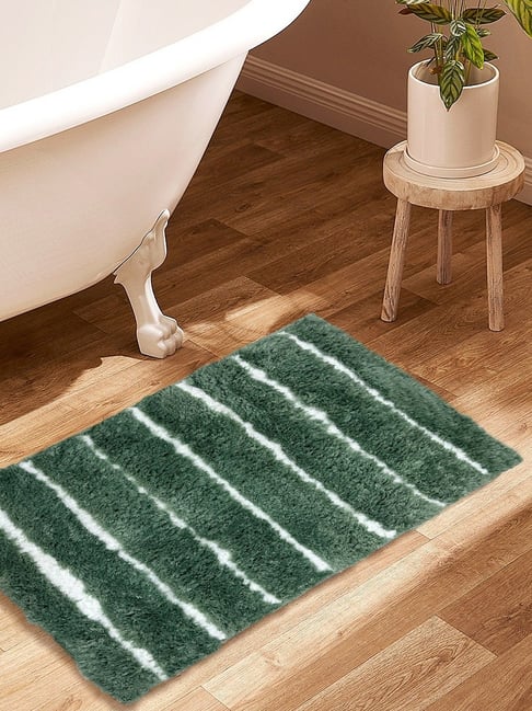 Nautica Stripes Green 2200 GSM Polyester Anti Slip Medium Bath Mat