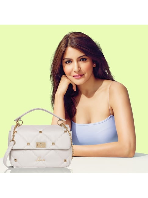 Buy Lavie Rev Flap White Synthetic Quilted Satchel Handbag Online