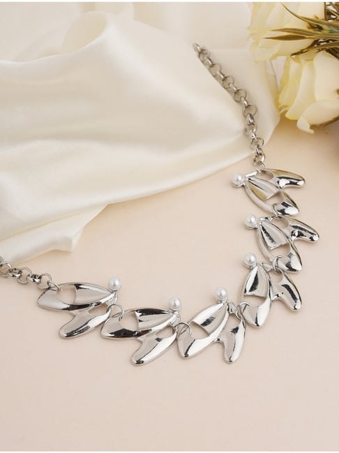 Prita by Priyaasi Pearl Studded Designer Leaf Link Silver-Plated Necklace-picture-39