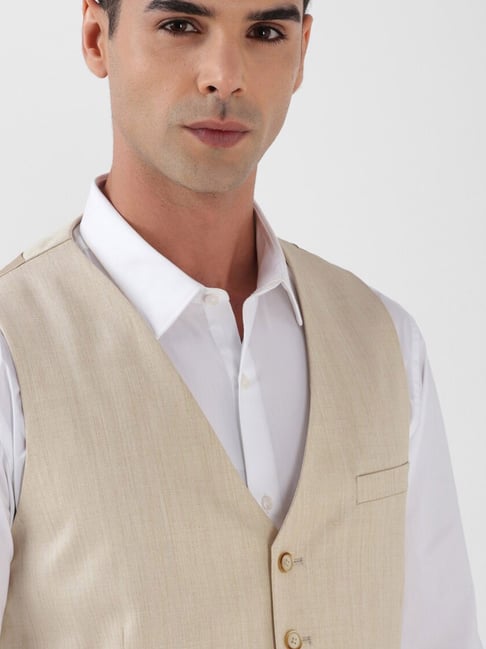 Buy Van Heusen Beige Slim Fit Texture Waistcoat for Mens Online
