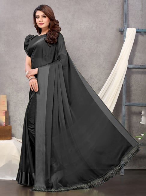 Black Faux Georgette Saree with Blouse : SXS1010