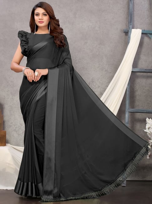 Buy RANGOLI ART Womens And Girls Georgette Fabric Black Saree With  Embroidery Sequins Work Lace Border at Amazon.in