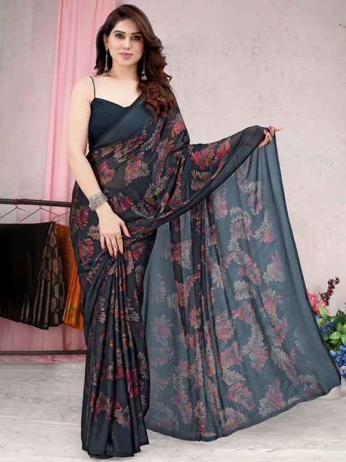 Black Printed Pattern Saree In Crape Latest 4940SR07