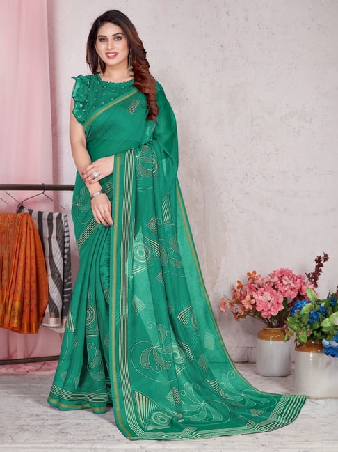 Green Printed Organza Saree – SHANGRILA DESIGNER