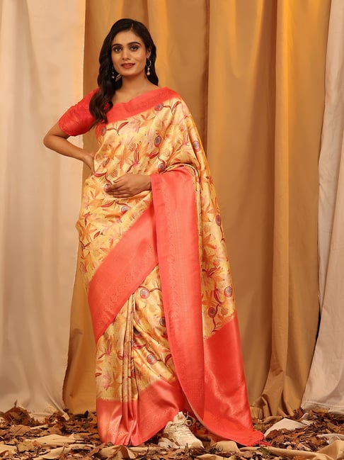 Sensational Red Color Silk Base Printed Saree With Silk Weave