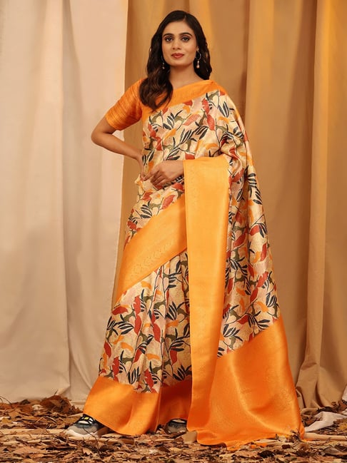 Buy Orange Saree Beads Embellished Pre-draped With Corset Blouse For Women  by Zamoraa The Label Online at Aza Fashions.