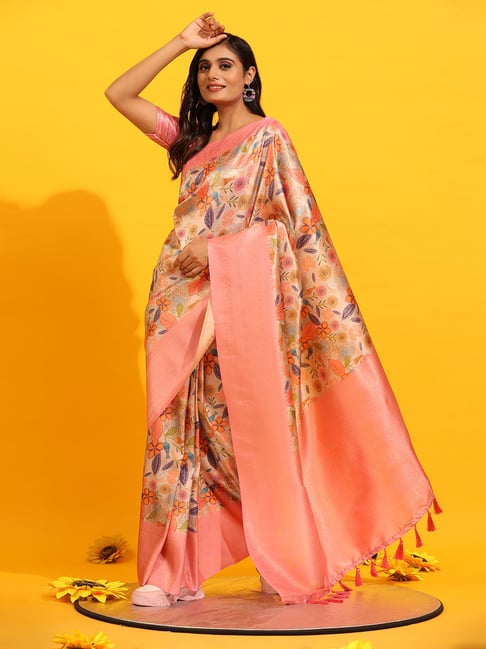 Orange & Pink Pure Kanchivaram Silk Saree | Sakhi Fashions – sakhifashions