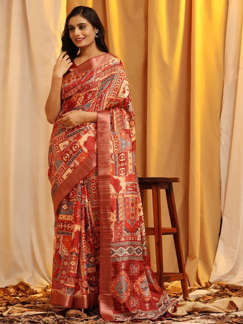 Banarasi Silk Woven Saree In Dark Orange Colour - SR1357111