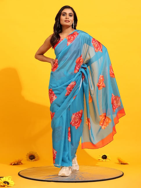 Swarnachari Silk Saree of light blue and red combo - Rapurnas