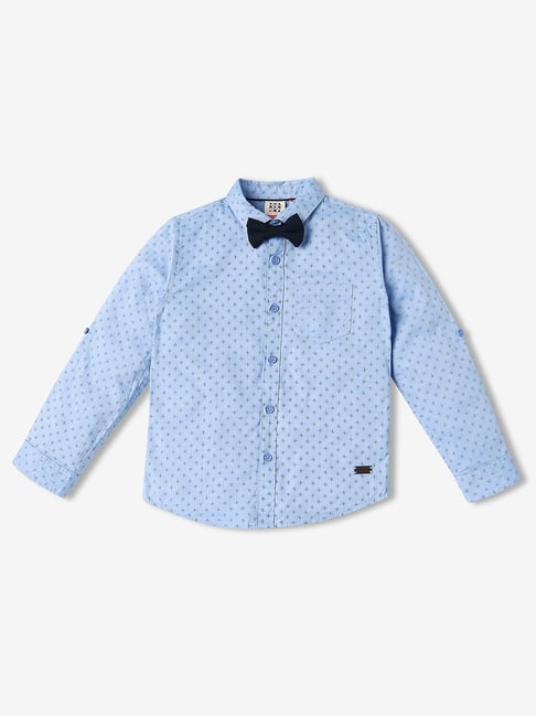 Ed-a-Mamma Kids Blue Printed Full Sleeves Shirt with Bow-picture-36