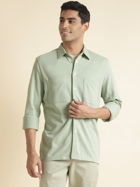 ANDAMEN Light Green Regular Fit Cotton Shirt-picture-48