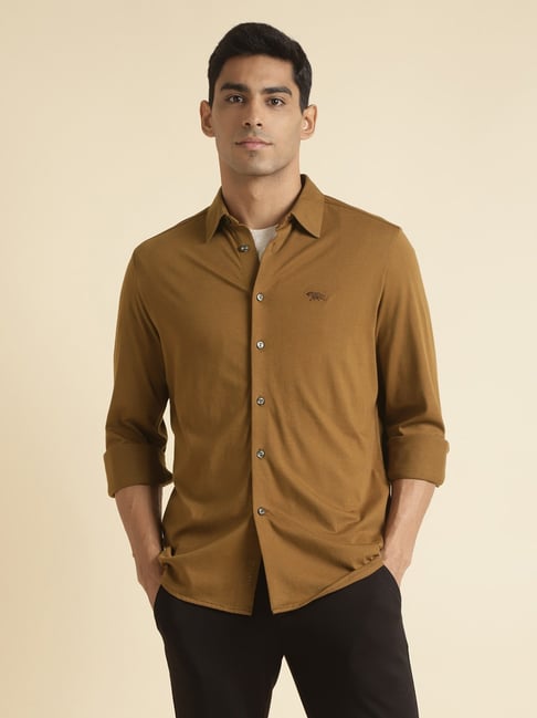 ANDAMEN Brown Regular Fit Cotton Shirt