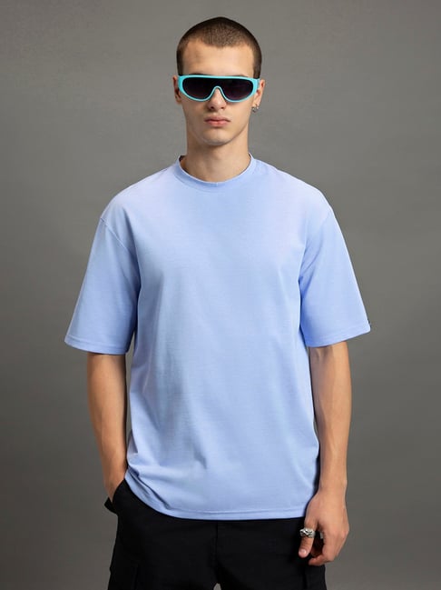 Bewakoof Blue Relaxed Fit Oversized Crew T-Shirt