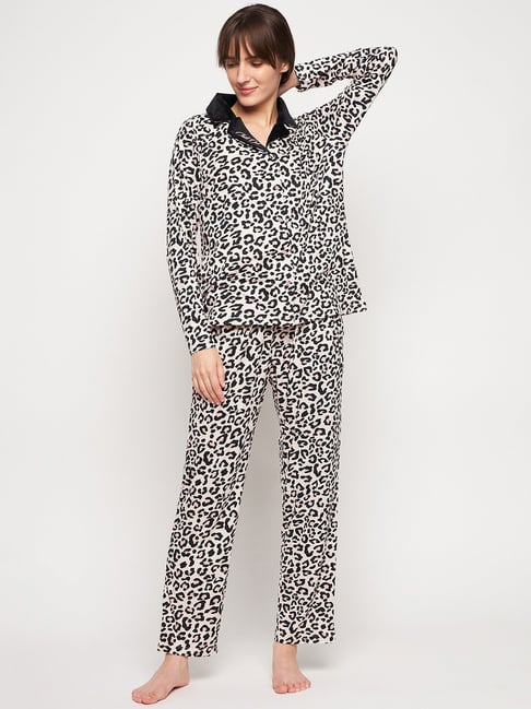 MADAME M Secret Black Pink Printed Top With Pyjamas