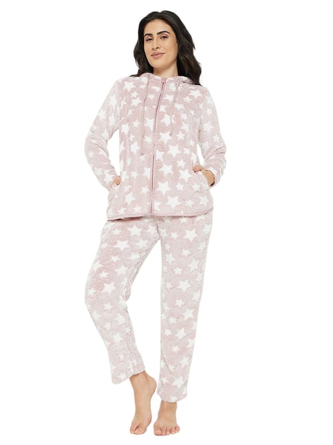 MADAME M Secret Light Pink Printed Hoodie With Pyjamas