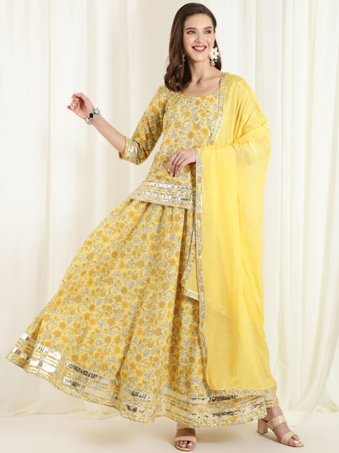 Buy Aurelia Yellow & Blue Embroidered Kurti Skirt Set With Dupatta for  Women Online @ Tata CLiQ