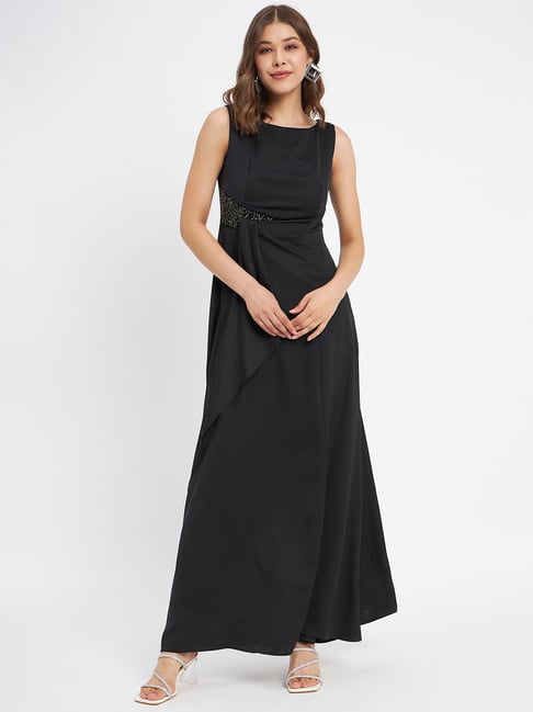 Buy MADAME Black Womens Round Neck Sequined Maxi Dress | Shoppers Stop