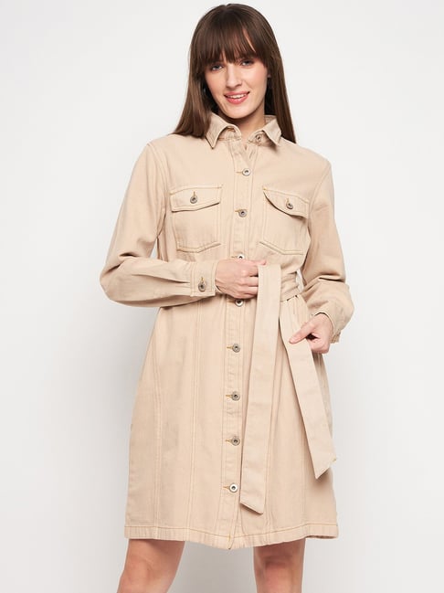MADAME Beige Regular Fit Shirt Dress-picture-45