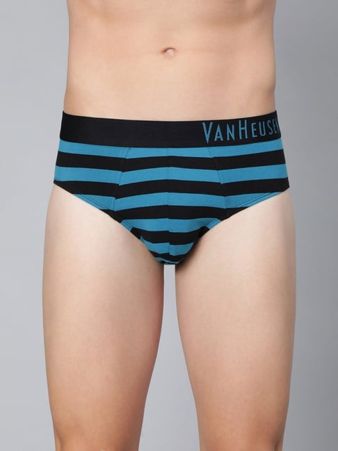 Van Heusen Innerwear Black Cotton Regular Fit Striped Briefs