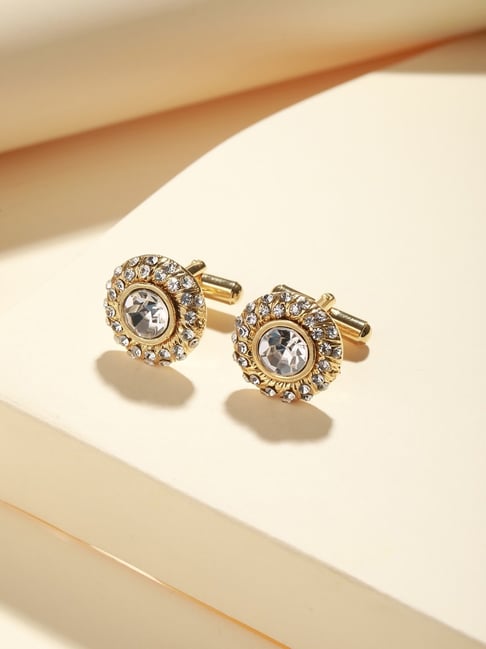 Bold by Priyaasi Round Solitaire Golden Cufflinks for Men