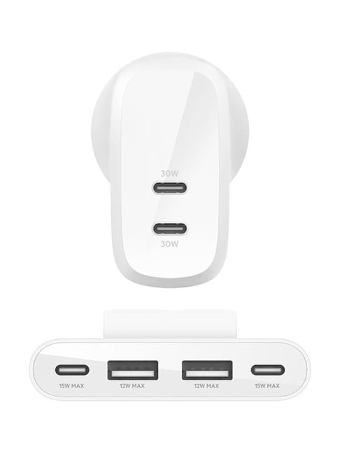Belkin 60W Dual USB-C PPS Fast Charging Wall Charger Adapter with 4-Port,  USB-C USB-A (White)