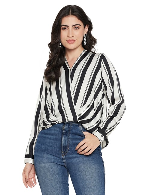 MADAME Black White Striped Top