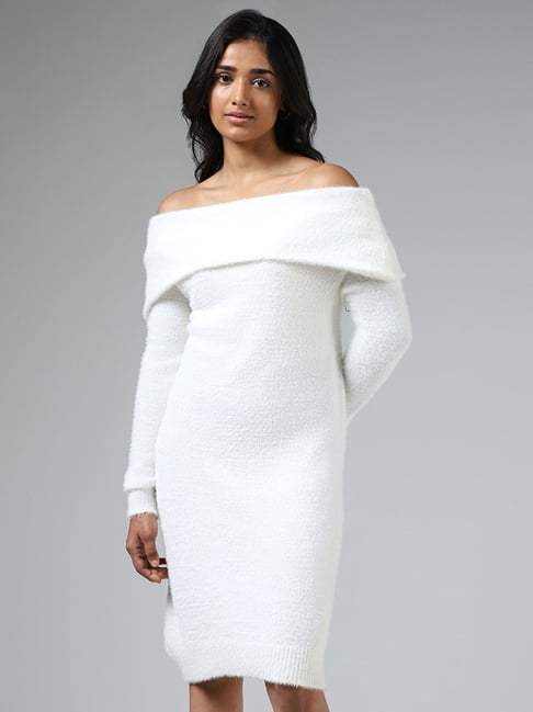 Off shoulder cheap white sweater dress