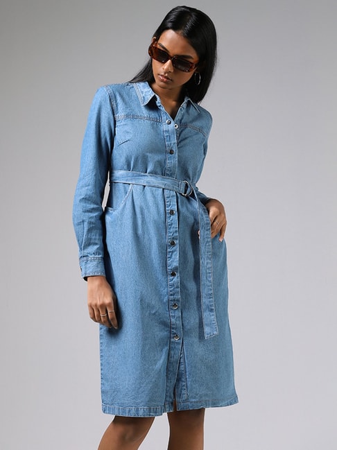Reformation Tazz Square-neck Organic Denim-blend Maxi Dress in Blue | Lyst