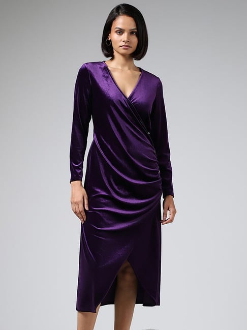 Buy Wardrobe by Westside Dark Purple Overlapped Detail Velvet