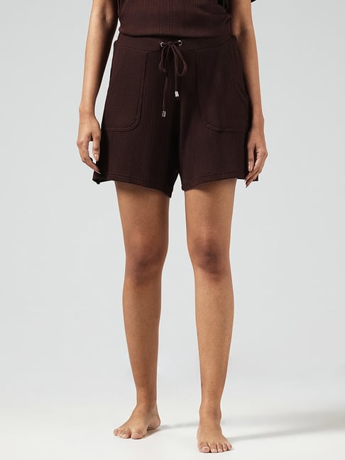 Buy Wunderlove Light Brown Self-Patterned Shorts from Westside