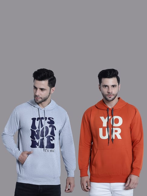 Vimal Jonney Grey & Orange Regular Fit Printed Hooded Sweatshirt - Pack of 2-picture-21