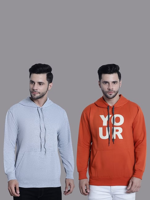 Vimal Jonney Grey & Orange Regular Fit Printed Hooded Sweatshirt - Pack of 2-picture-17
