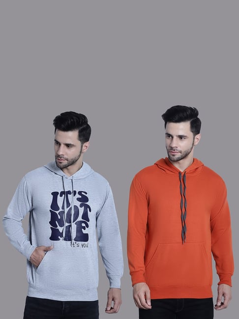 Vimal Jonney Grey & Orange Regular Fit Printed Hooded Sweatshirt - Pack of 2-picture-24