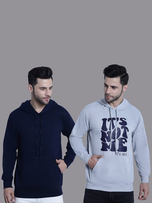 Vimal Jonney Navy & Grey Regular Fit Printed Hooded Sweatshirt - Pack of 2-picture-31