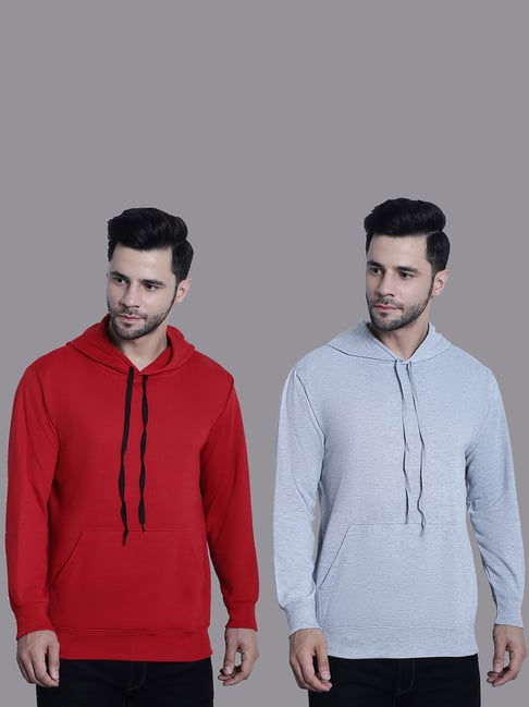 Vimal Jonney Red & Grey Regular Fit Hooded Sweatshirt - Pack of 2-picture-27