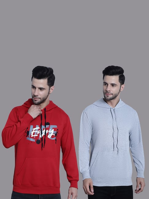 Vimal Jonney Red & Grey Regular Fit Printed Hooded Sweatshirt - Pack of 2-picture-33