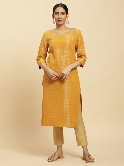 W Yellow Embellished Straight Kurta-picture-28