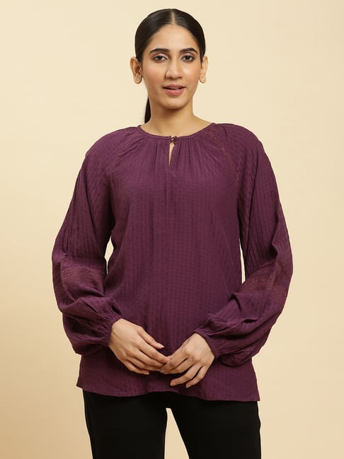 W Purple Embroidered A Line Kurti-picture-20
