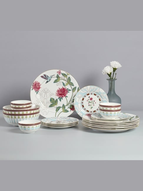 India Circus Floral Pink Bone China Dinner Set - Set Of 20-picture-33