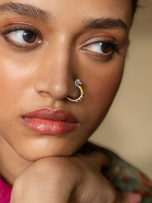 Buy GEHLOT ; OneStep Towards Online Triangle 14karat Yellow Gold Nose Pin |  Wire Taar String Stud Diamond Piercing Nose Stud | For Women and Girls  (Black) at Amazon.in